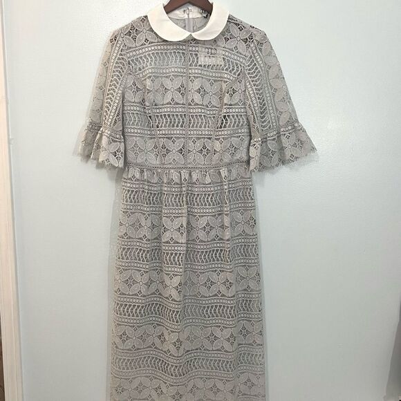 NWT ASOS True Decadence Gray Lace Peter Pan Collar Midi Dress Formal 10 TALL - Picture 4 of 12